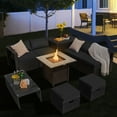 thumbnail image 2 of Topbuy 9 Pieces Outdoor PE Rattan Wicker Sectional Sofa with 42" Gas Fire Pit Table Space-Saving Patio Conversation Set with Storage Box Black, 2 of 10