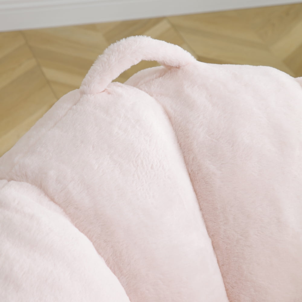Giant Oversized Bean Bag Chair with Footstool - Faux Fur Shell-Shaped, Pre-Filled for Adults & Kids, Floor Sofa for Gaming, Reading, Living Room & Bedroom