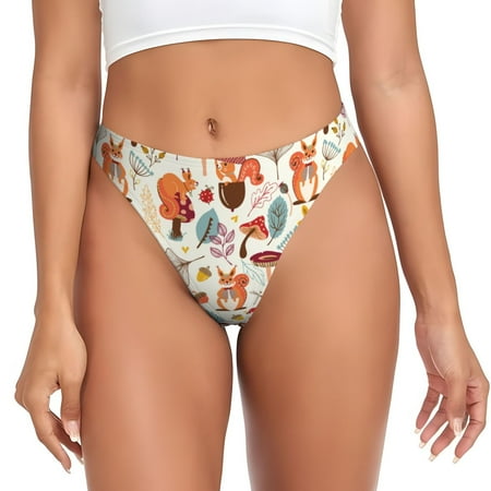 Qokaie Squirrel Nuts Mushroom Printed Women s Cotton Thong Underwear  Sexy Breathable Panties G-string-3X-Large