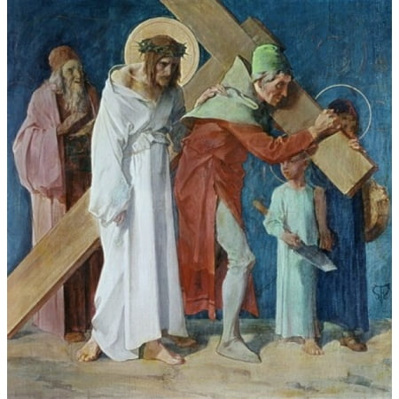 Simon Of Cyrene Helps Jesus 5th Station Of The Cross Feuerstein Martin 19thc German St Anna Church Munich Germany Canvas Art Martin Feuerstein 18 - 