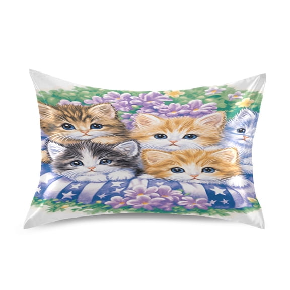 Satin Pillow Case Standard Silk Pillow Cover for Hair and Skin Envelope Closure Cats and Wreath 20"x26"