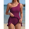 thumbnail image 3 of Asoul Scalloped One Shoulder One Piece Swimsuit Womens Tummy Control Bathing Suit with Skirt Tie Knot Cute Swimwear, 3 of 8