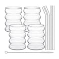 thumbnail image 1 of 4pack Glasses Cute Ripple Retro Water Glass With Straw Ribbed Glassware Kitchen Coffee Juice Set, 1 of 4