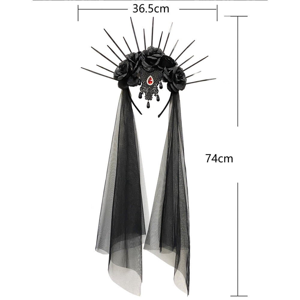 Diadema Gótica De Rosas Negras Con Velo – Accesorio Elegante Para Halloween, Bodas, Carnaval Y Cosplay, Ajustable Con Cintas