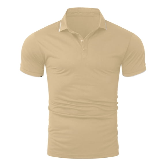 Yindaity Men's Slim-Fit Cotton Pique Polo Shirt Khaki,M