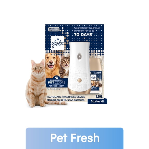 Glade Automatic Spray Refill and Holder Kit, Air Freshener for Home and Bathroom, Pet Fresh Scent, Pet Odor-Fighting, 6.2 oz