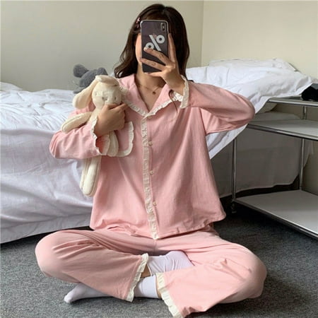 

Plaid Casual Pajama Sets Women Single Breasted Ins Japan Turn-down Collar Nightwear Spring Fall Elastic Waist Homewear New Mujer
