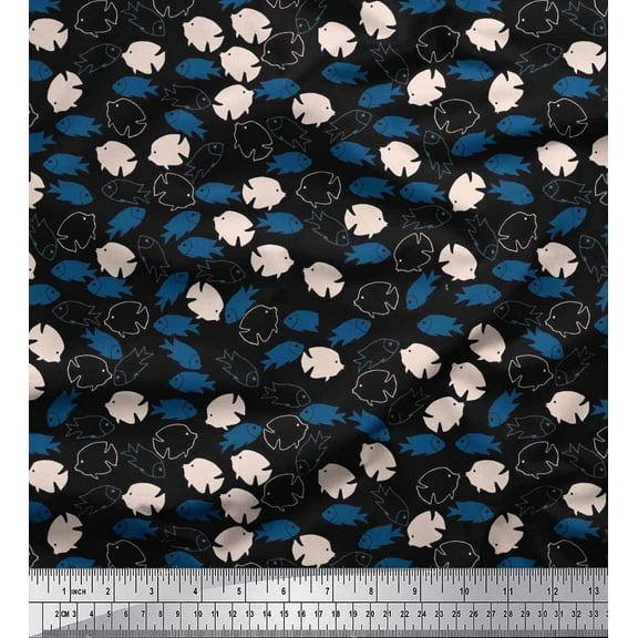 Soimoi Cotton Duck Fabric Fish Ocean Decor Fabric Printed Yard 42 Inch Wide