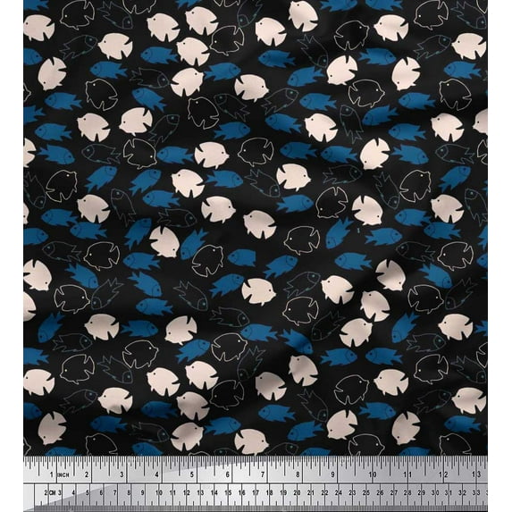 Soimoi Cotton Duck Fabric Fish Ocean Decor Fabric Printed Yard 42 Inch Wide