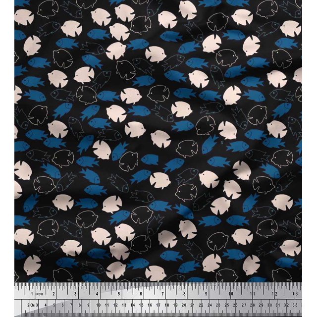 Soimoi Cotton Cambric Fabric Fish Ocean Decor Fabric Printed Yard 42 Inch Wide