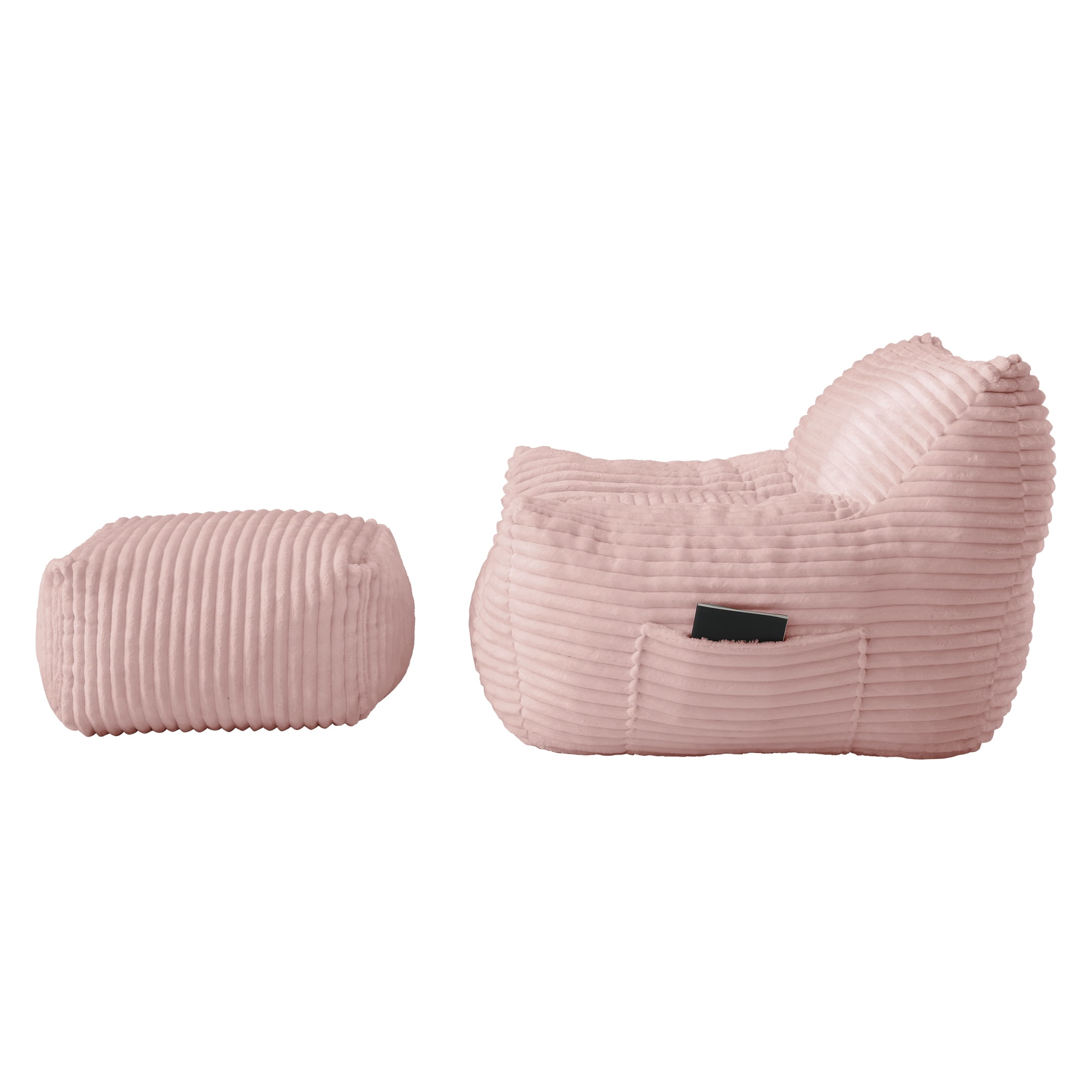 Oversized Adult Bean Bag Chair with Matching Ottoman, High Resilience Shredded Foam Ergonomic Lazy Sofa with Armrests for Gaming Reading, Ideal for Living Room Bedroom Dorm