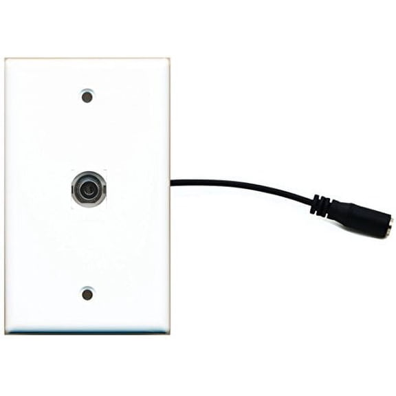 RiteAV (1 Gang Flat 3.5mm Wall Plate w/Pigtail Extension Cable White