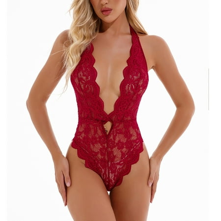 

Juebong Underwear for Women Clearance Under $10.00 Sexy Lingerie Lace Bra Perspective Pajamas Hollow Out Sexy Suspender Jumpsuit Red M