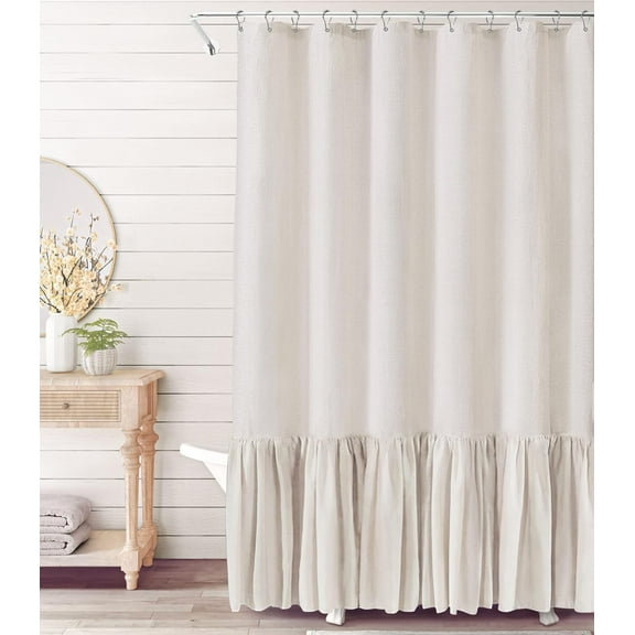 Farmhouse Shower Curtain Ruffle Linen Textured Boho Shower Curtain for Bathroom, Cream 72" W x 84" L