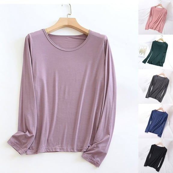 Pajama Tops for Women Long Sleeve Crew Neck Solid Color Plus Size Blouses for Women Outfits Outdoor Sport Casual Loose Blouses M-4XL