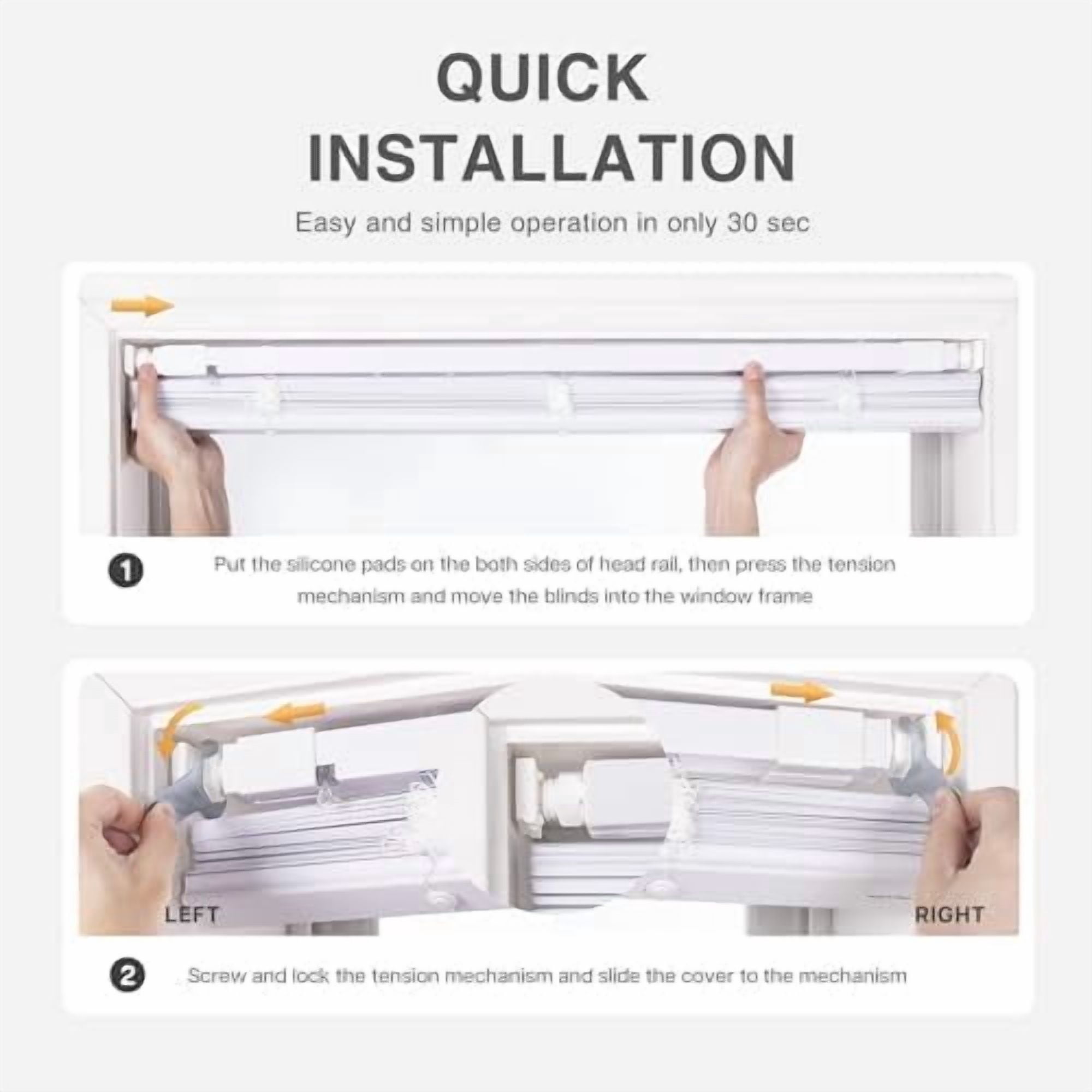 No Tools No Drill 1" Vinyl Mini Blinds, Cordless Blinds for Windows, Light Filtering Horizontal Window Blinds & Shades, 31" W x 64" H, White