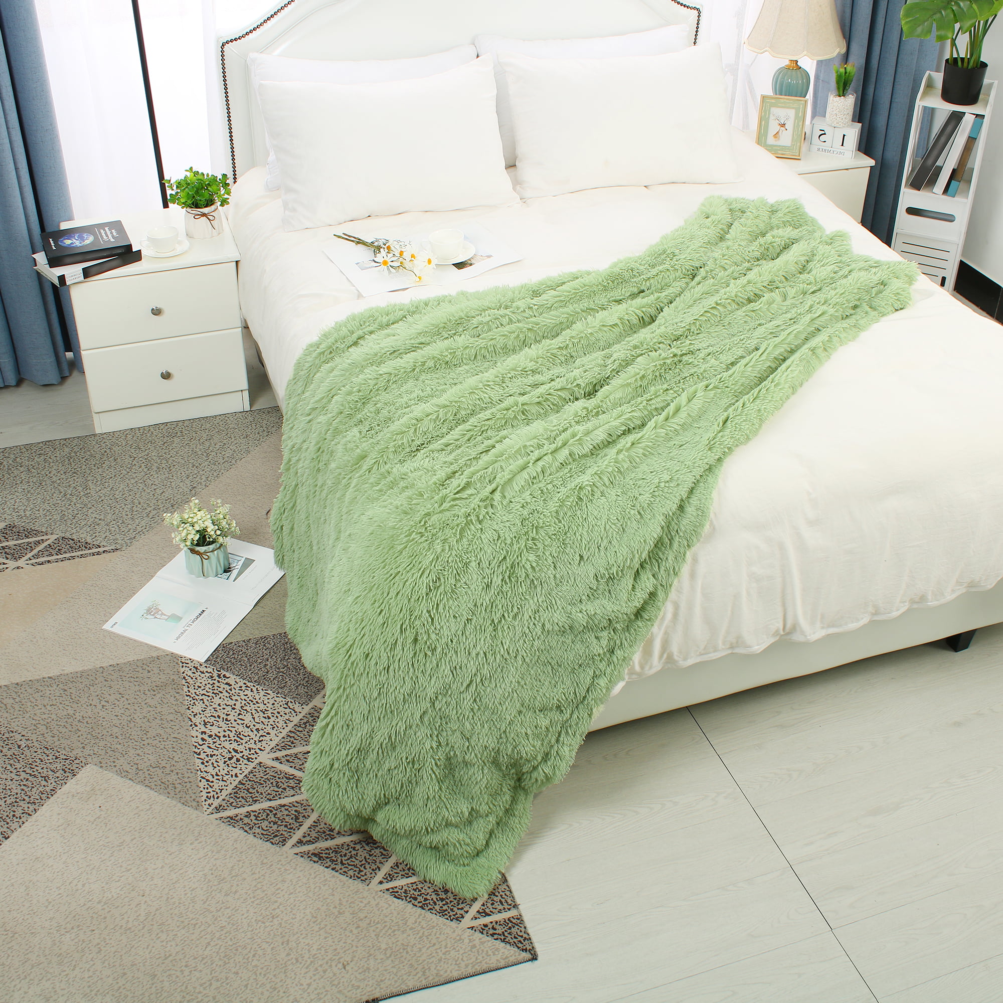 Details about   Fluffy Faux Fur Throw Blanket Bed Sofa Bedspread Large Long Shaggy Plush Blanket 