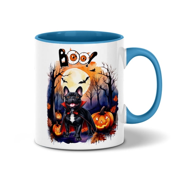 Happy Halloween Vampire French Bulldog BOO with Pumpkins Fun and Spooky 11oz Accent Two-tone Mug Dog Lover Gifts Coffee Tea Cup - 00018