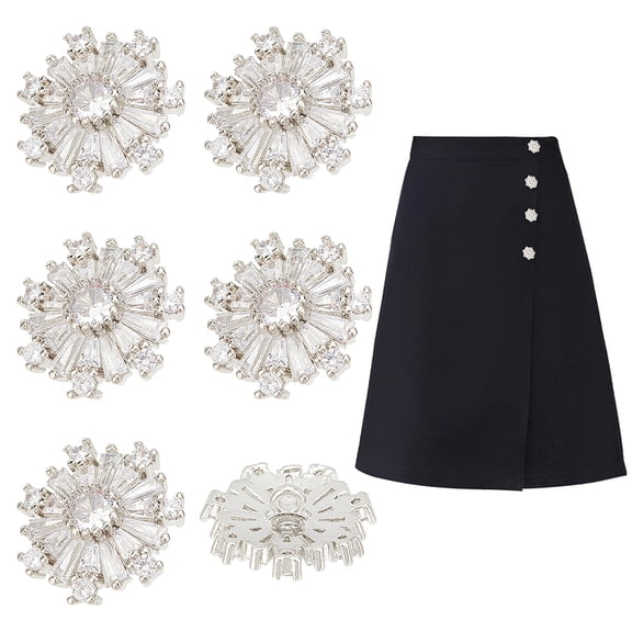 1 Box 6 Pcs Flower Rhinestone Buttons CZ Crystal Buttons Sliver Shank Buttons Clothing Decorative Button with Single Hole for Sewing Embellishments DIY Craft Jewelry Wedding Decoration