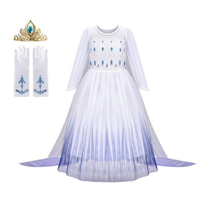 Nuevo disfraz de Elsa y Anna de Disney, vestido de princesa para niñas, vestido de baile de malla con lentejuelas blancas, ropa de Carnaval para niños, Cosplay Snow Queen9-10T 150CM Gao Jinjia LED