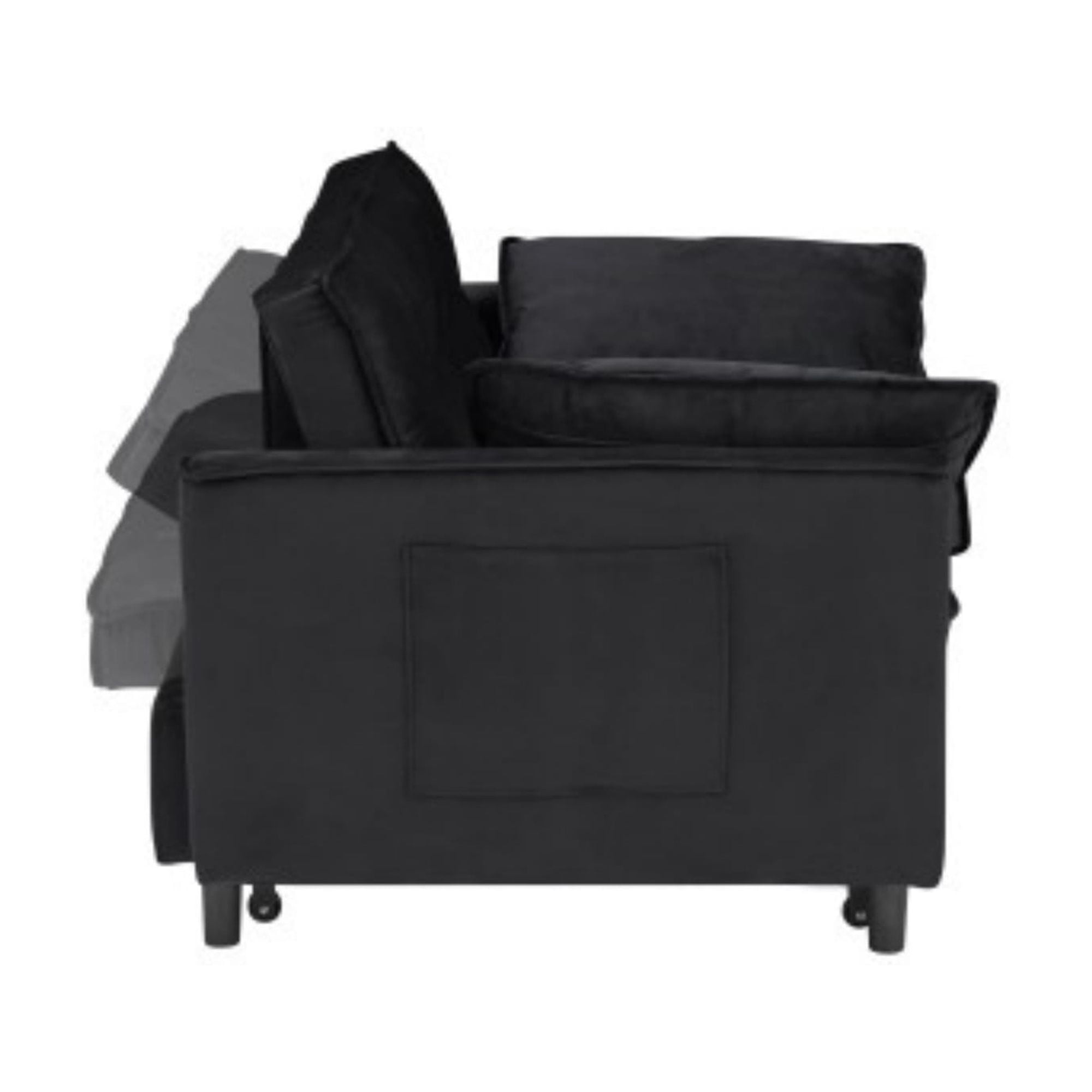Velvet Loveseat Sofa Bed, 3-in-1 Convertible Sleeper Couch with Pullout Bed & Reclining Backrest, Black