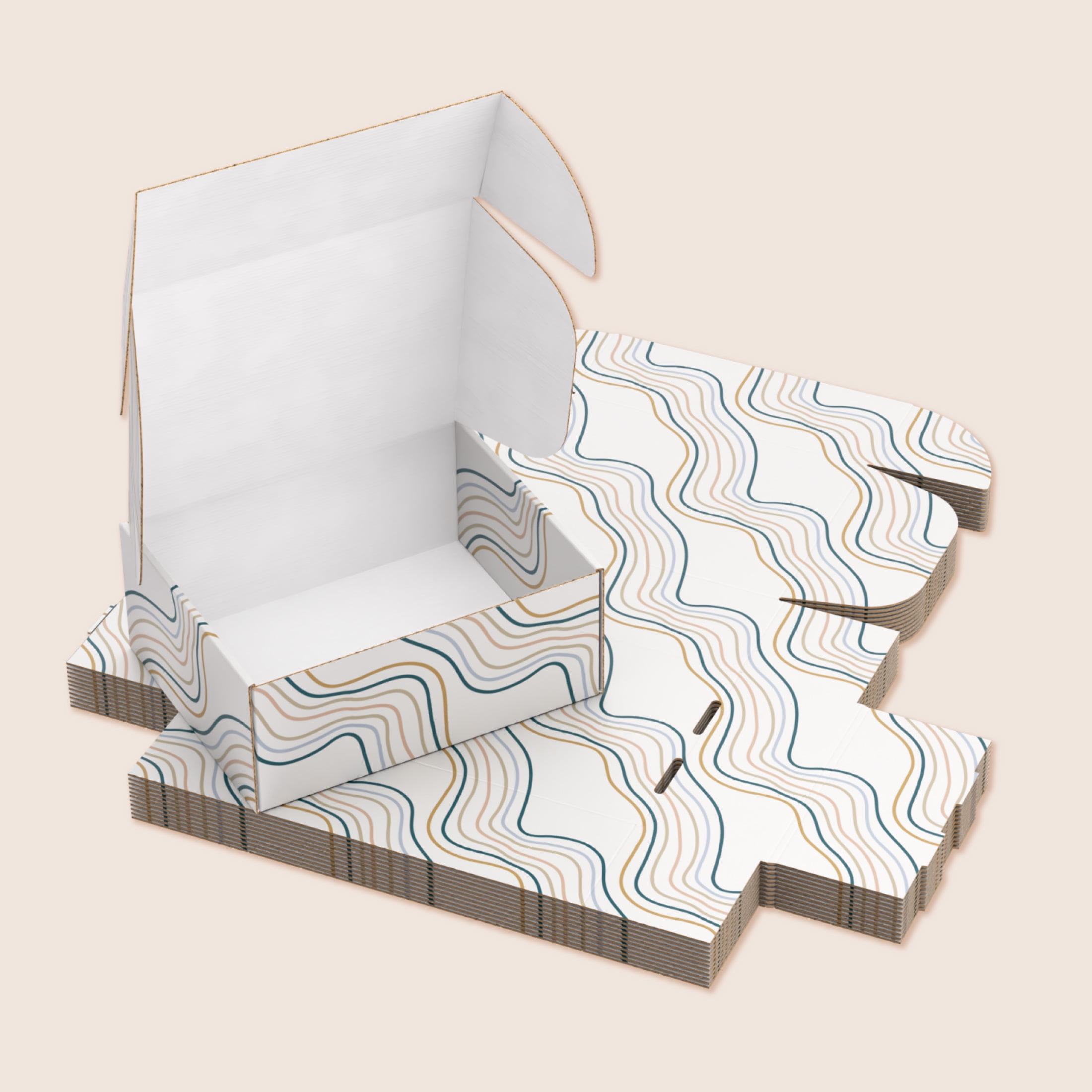 Printed Decorative Mailing, Shipping and Gift Boxes, Tuck Top Closure,  9.5” x 7.5” x 4", Wave Print, 12 -Count Pack
