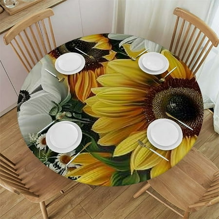 

Patifu Sunflowers Anemones Photorealism Round Tablecloth 100% Polyester Stain-Resistant Washable for Indoor Outdoor Restaurant Wedding Party Full Width Single-Sided Printing Various Sizes 46 -50