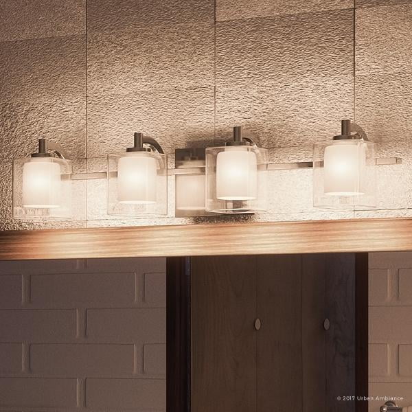 Urban Ambiance Luxury Modern Bathroom Vanity Light Large Size 6 H X 29 W With Posh Style Elements Brushed Nickel Finish And Sand Blasted Inner Glass Clear Outer Glass G9 Led Technology Uql2405