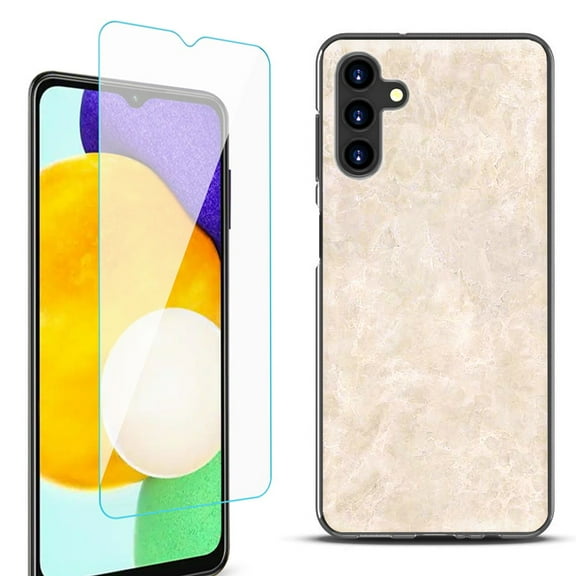 Slim-Fit Protective Fashion Phone Case (Black) for Samsung Galaxy A13 5G, with Tempered Glass Screen Protector, by OneToughShield ® - Marble / Latte