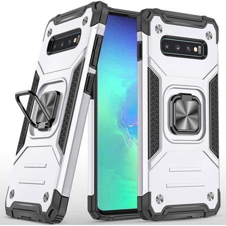 Galaxy S10 Plus Case S10+ Plus Case Grade Built-in Kickstand Case with Stand Holster Armor Shockproof Cover Protective Case for Samsung Galaxy S10 Plus Phone Case for Men Women (Silver)
