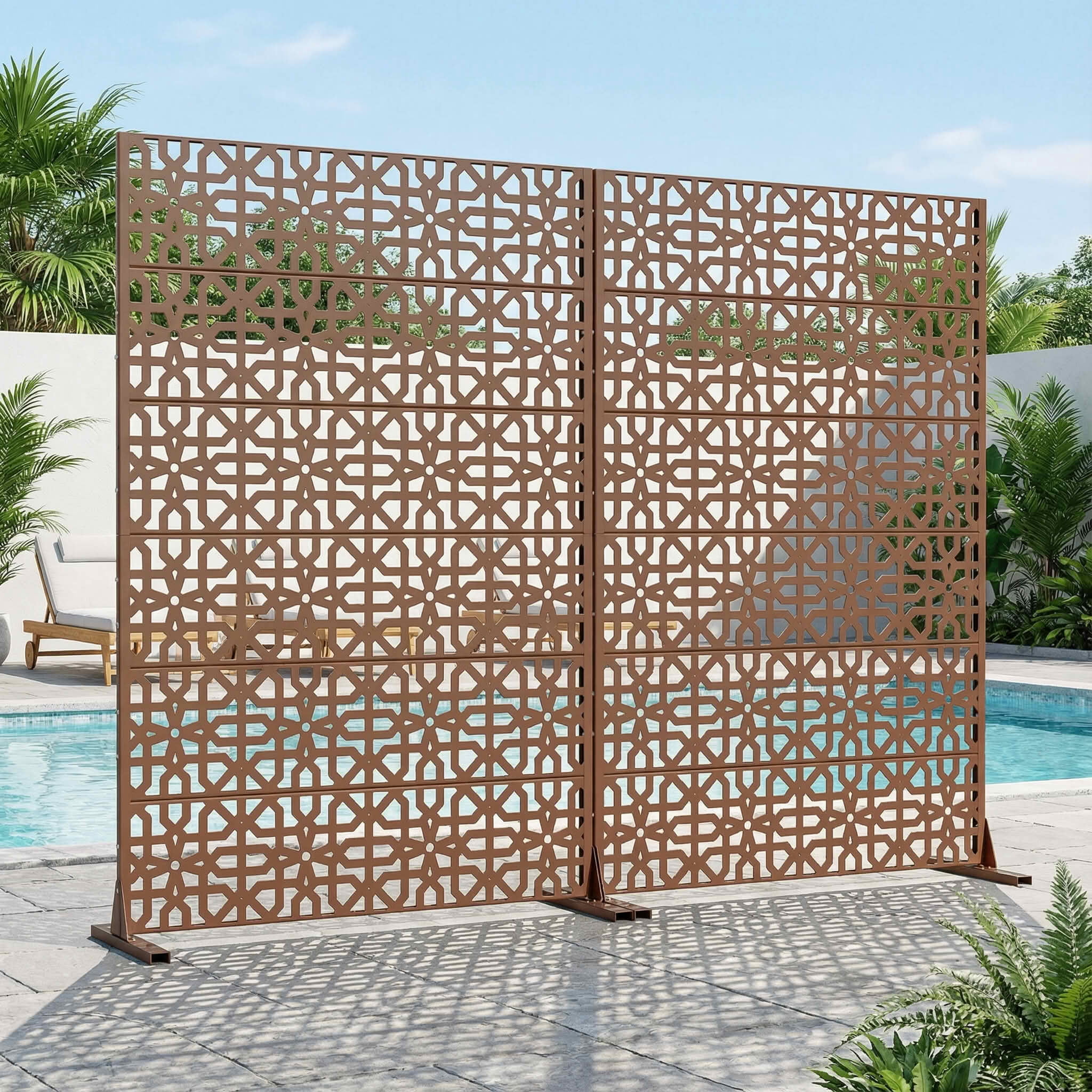MAYEERTY 72x47x16 Inch Brown Perilla Rectangular Galvanized Steel Privacy Screen, 6 Piece Double Sided Set for Outdoor Garden