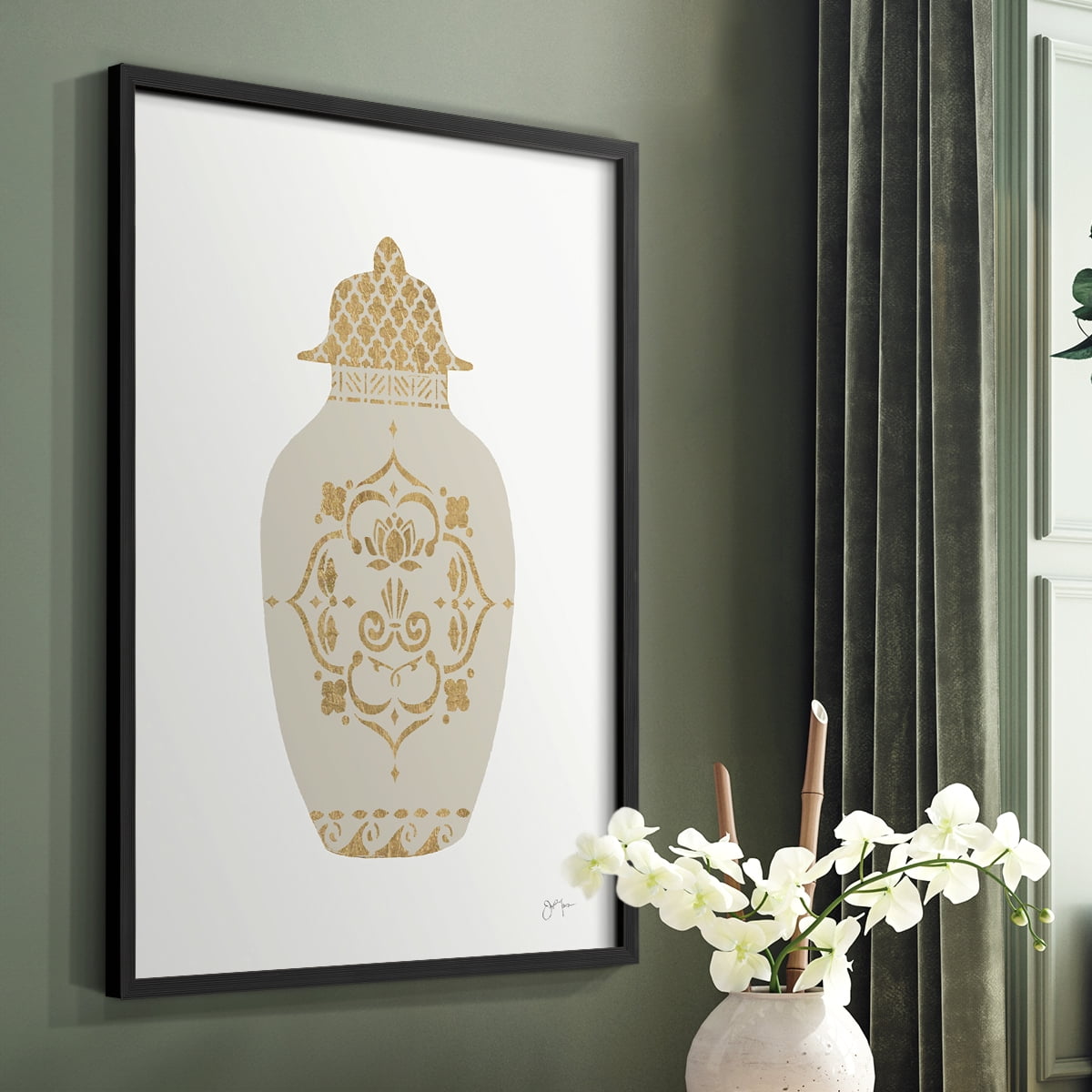 Neutral Urn I in Black Solid Wood 16 x 20 Framed Print