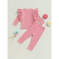 thumbnail image 4 of Bagilaanoe 2pcs Newborn Baby Girl Long Pants Set Ribbed Ruffled Long Sleeve T-Shirts Tops + Leggings 3M 6M 9M 12M 18M Infant Casual Outfits, 4 of 8