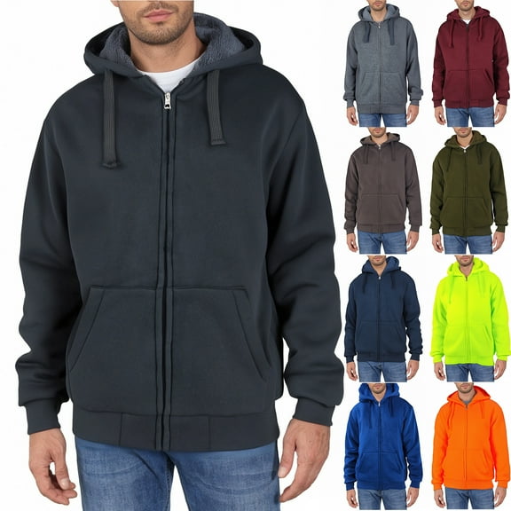 Fabrcox Long Sleeve Big and Tall Sports Hoodies for Men Fleece Lined Thick Warm Oversized Hoodies Casual Drawstring Heavyweight Outdoor Coat Jacket Red L