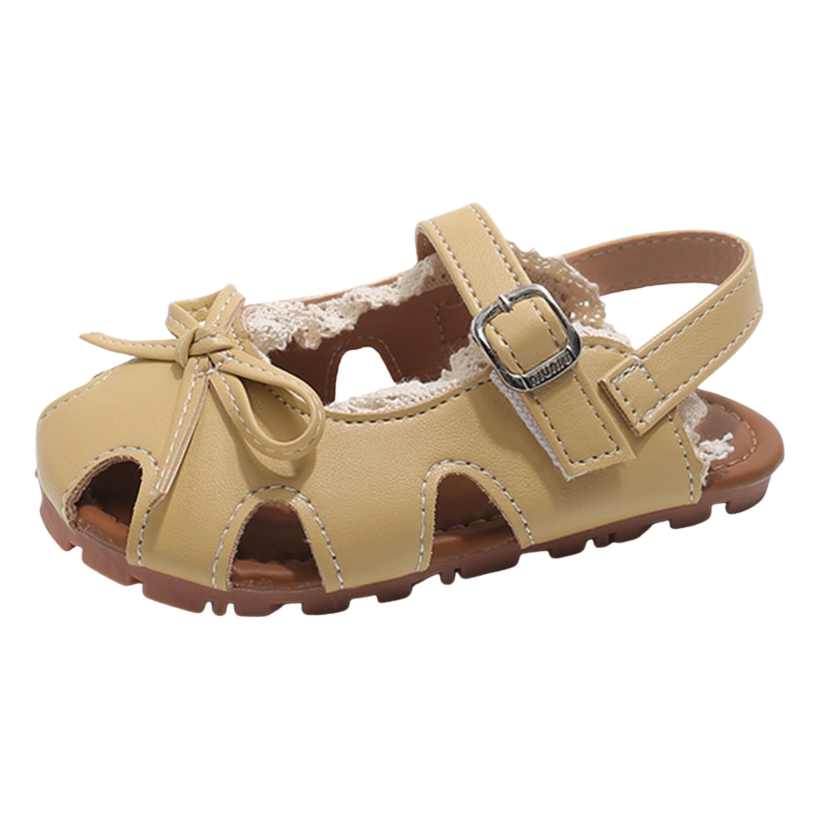 enyan Toddler Sandals Girls Sandals - Big girl and Toddler Girl Sandals with Durable Leather and Glitter Straps, Summer Dress Shoes for Girls,Yellow,Size 11