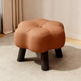 thumbnail image 4 of Hyknon Small Foot Stool Ottoman, Floral Round Faux Leather Wood Leg Foot Rest for Couch, Under Desk Pouf Footstool Footrest for Living Room Bedroom, Entryway Padded Household Seating Stool, Coffee, 4 of 7