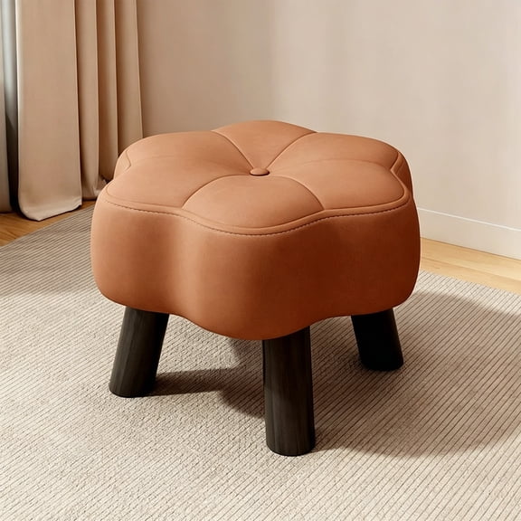AuroraX Small Floral Footstool for Living Room Low Entryway Stool with Floral Fabric Square Ottoman Compact Sturdy Decorative Stool for Seating Brown