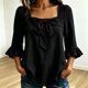 thumbnail image 1 of Neewe Womens 3/4 Sleeve Button Down Shirts Cotton Ruffle 3/4 Sleeve Tops Square Neck Casual Loose Fit Blouses, 1 of 5
