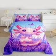 thumbnail image 2 of Homewish Cute Cartoon Axolotl Bedding Comforter Set,Flower Butterflies Pattern Twin Comforter Sets,Purple Floral Pink Salamander Bedding Set For Girls Kids,Luxury Bedroom Decor Reversible,2-Piece, 2 of 8