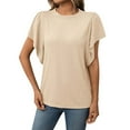 thumbnail image 1 of Gtoiithly T-Shirts pour Femmes Grande Taille Hauts pour Femmes Grande Taille Chic Décontracté T-Shirt Texturé à Col Rond à Manches Volantées pour Tenue Décontractée Beige TG, 1 of 8