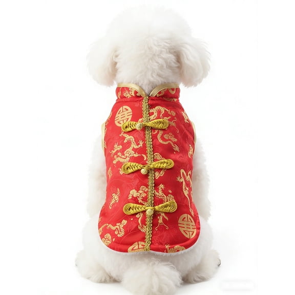 New Year Cat Dog Knot Buttons Costume Cheongsam Winter Pet Clothes Vest of The Tang Dynasty Coat for Cats Chinese Style Clothing for Pets,Winter warm pet vest.