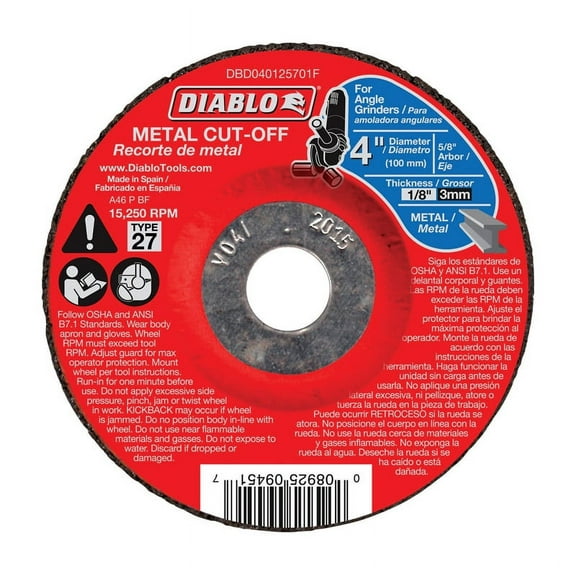 Diablo 4 in. Dia. x 5/8 in. Aluminum Oxide Metal Cut-Off Disc 1 pk