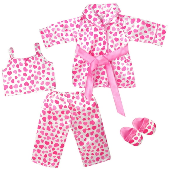 Sophia's Débardeur, Bas, Robe et Pantoufles en Pyjama à Imprimé Coeur Satin Classique pour Poupées de 18 Po, Rose