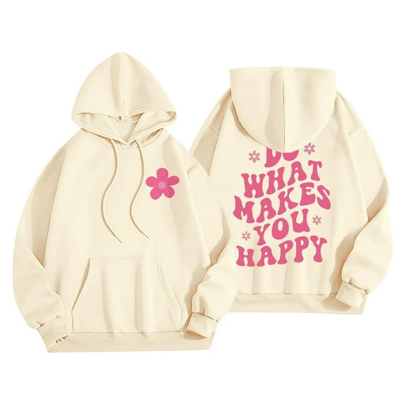 Charmgo Graphic Hoodies Under $15, Women Fashion Hooded Sweatshirts Flower Print Hoodies Sweater Y2k Tops Streetwear Winter Clothes for Women, Beige Hoodies for Women L