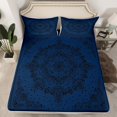 thumbnail image 2 of Manfei Retro Boho Floral Twin Sheet Sets,Vintage Damsk Twin Fitted Sheet,Deepblue Black Flat Sheet For Men Women,Super Cozy Room Decor,3 Pieces, 2 of 7
