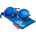 thumbnail image 5 of grinderPUNCH Aviator Vintage Style Lens Round Adult Sunglasses Womens - Silver Blue, 5 of 5