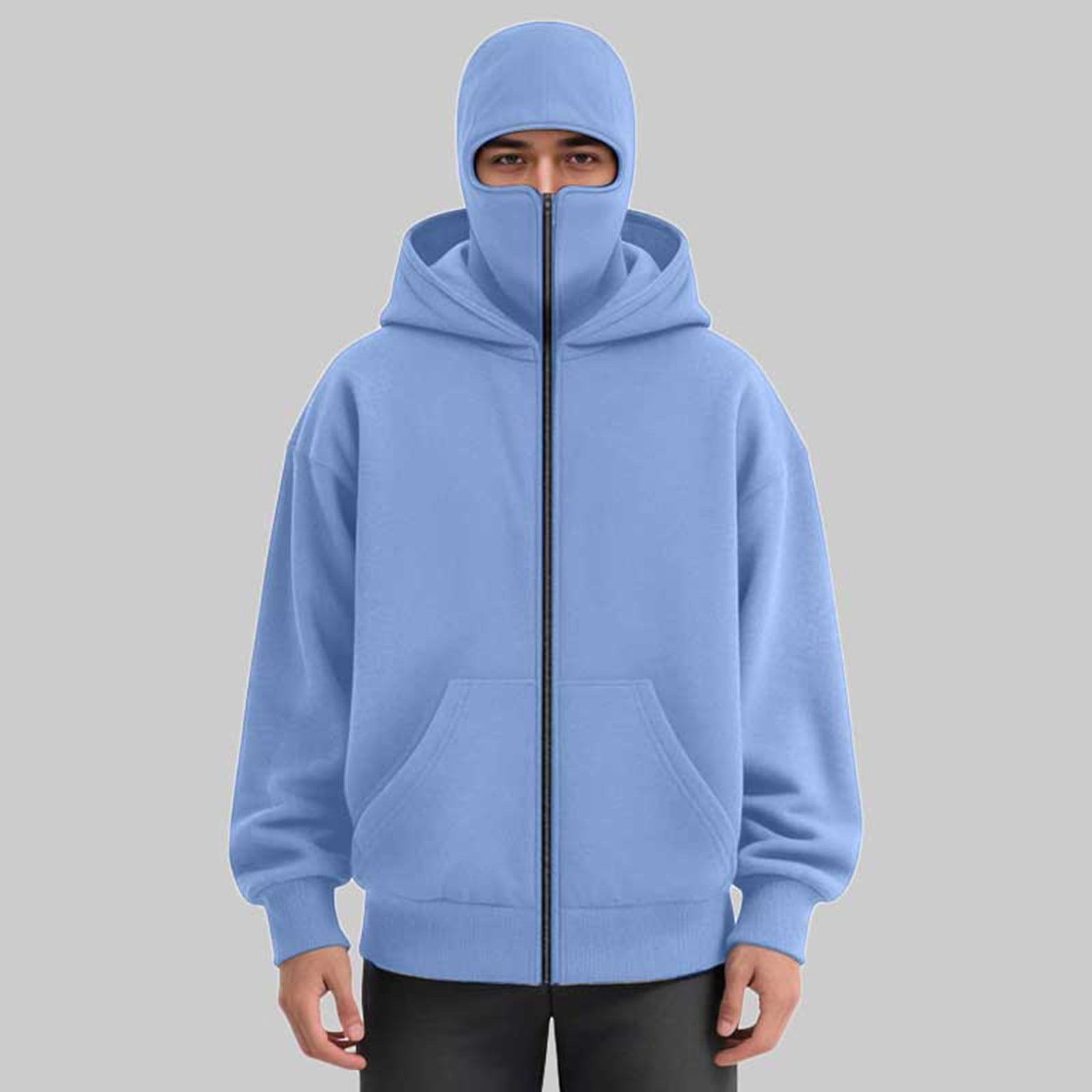 LiJinLong Balaclava Hoodie Zipper Men's Tactical Design Compatible Hunting Fishing Outdoor Work Winter Solid Utility Jacket S-XXL