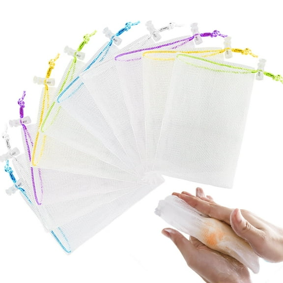 10Pcs Handmade Soap Bubble Mesh Bags, Mesh Soap Saver Pouch Bag Sack with Drawstring, Face Cleansing Foaming Nets Bag for Bath Shower Face Washing