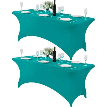 

XIACOCO-2Pack Spandex Table Cover For 6Ft Table Universal Fitted Stretch Tablecloth For Party Banquet Wedding And Events-Turquoise