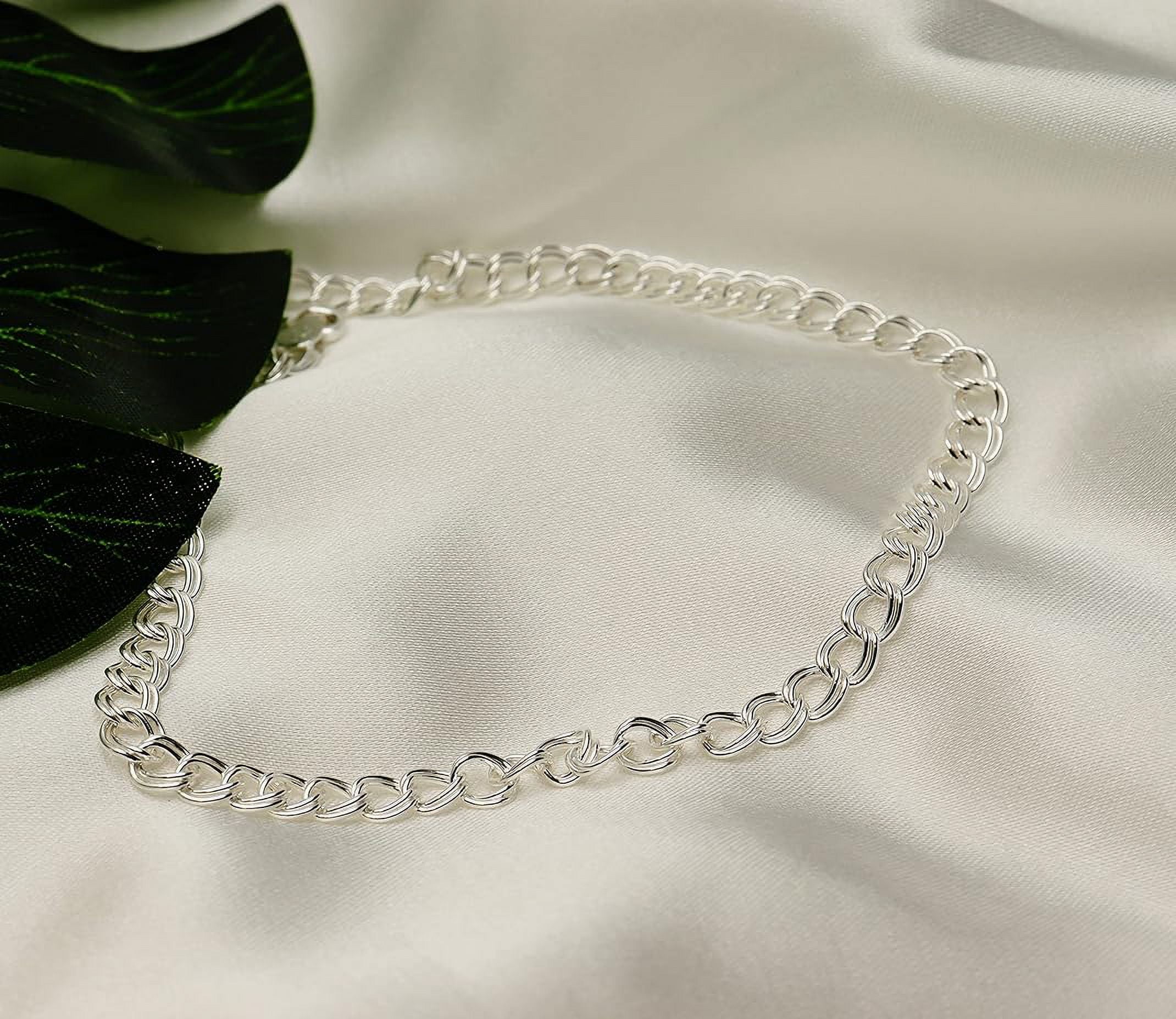 PORI JEWELERS 925 Sterling Silver 4mm Charm Link Chain Anklet - Available in Silver or Yellow 9"